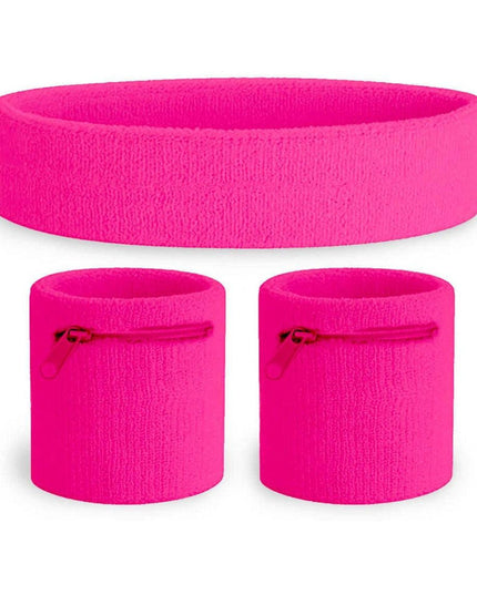 Neon Pink Zippered Sweatband Set