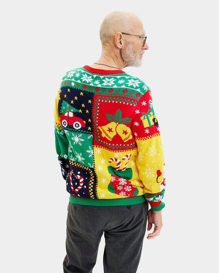 "Patchwork" Organic Cotton Christmas Sweater for Men