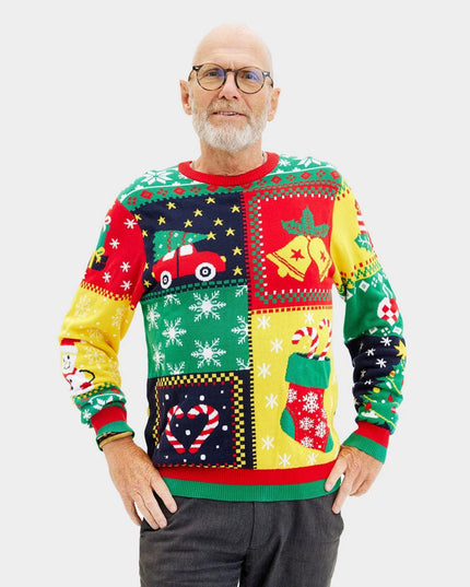 "Patchwork" Organic Cotton Christmas Sweater for Men