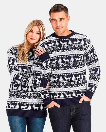 Striped Christmas Sweater with Reindeer and Trees 2022