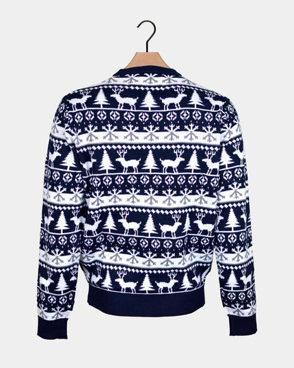 Striped Christmas Sweater for Family with Reindeer and Trees