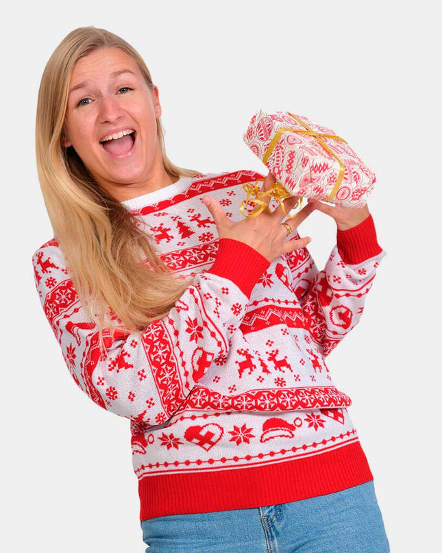 Rot-weiß gestreifter Weihnachtspullover