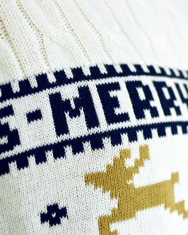 Schicker weißer Weihnachtspullover mit Rentiermotiv 2023