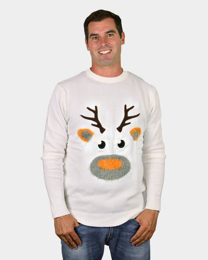 Christmas Sweater for Men White with 3D Reindeer