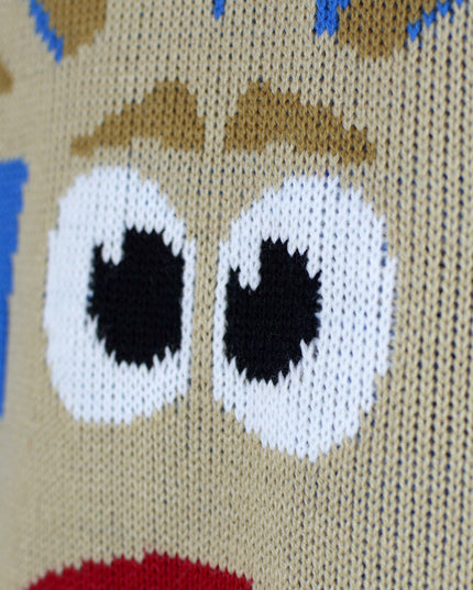 Damenpullover in Himmelblau mit Rentier- und Schneemotiv