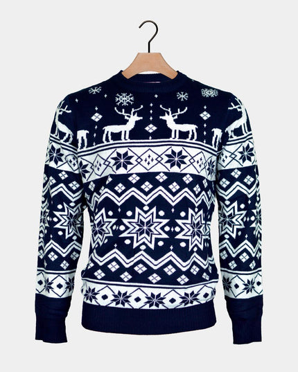 Blue Couples Christmas Sweater with Rudolph and Nordic Star
