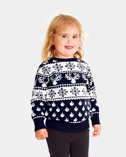 Kids Christmas Sweater Blue with Reindeer and Snow