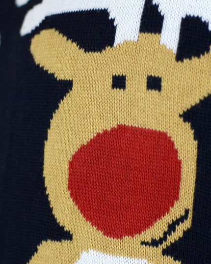 Blue Christmas Sweater for Women with Santa and Rudolph