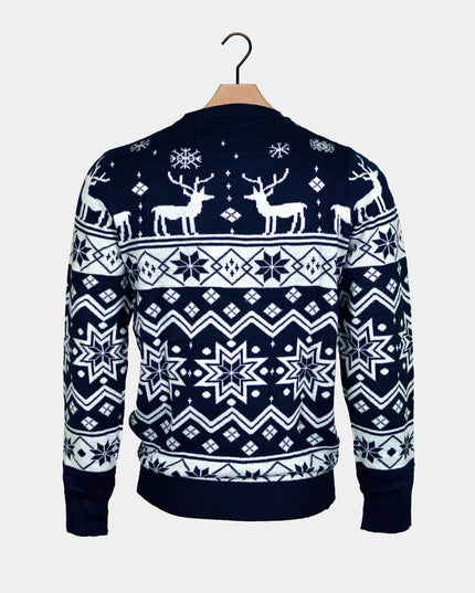 Kids Christmas Sweater Blue with Reindeer and Stars