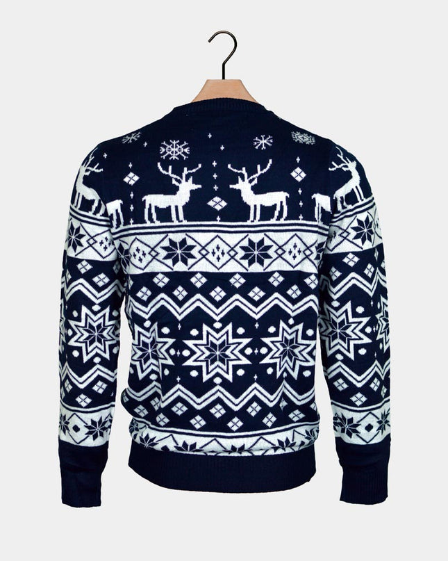 Blue Christmas Sweater for Women with Reindeer and Nordic Star