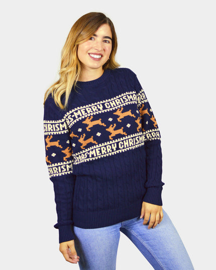 Chic Couple's Christmas Sweater Blue with Reindeer