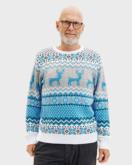 Schicker weißer, grauer und blauer Pullover mit Rentiermotiv für Herren –