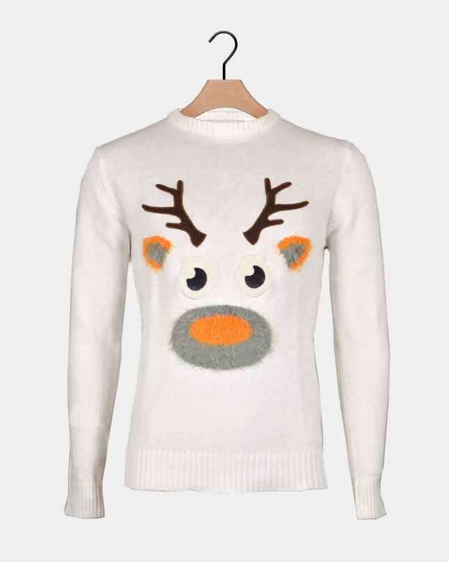 White 3D Reindeer Couple Christmas Sweater