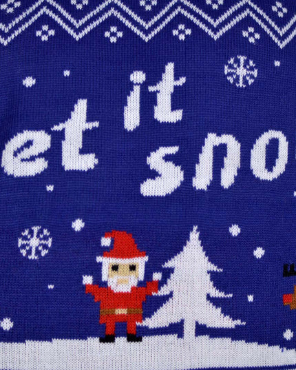 Blauer Weihnachtspullover für Paare mit dem Aufdruck „Let it Snow“