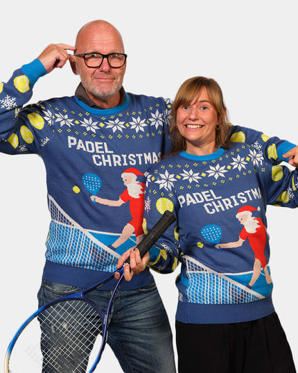 Blauer Padel-Weihnachtspullover