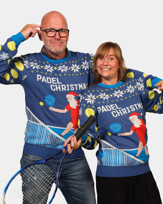 Blauer Padel-Weihnachtspullover
