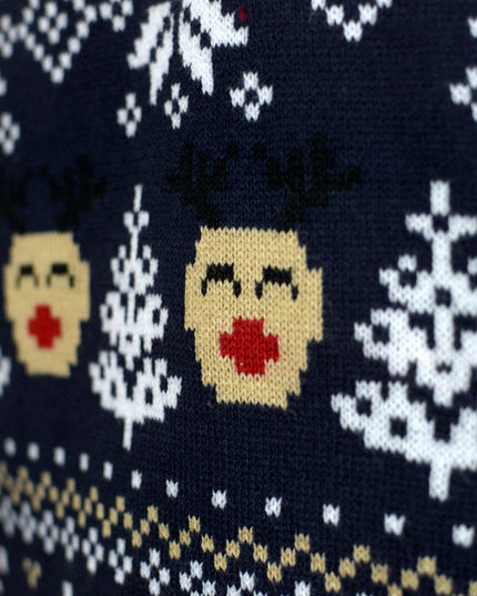 Blue Snowmen and Trees Christmas Sweater for Couples