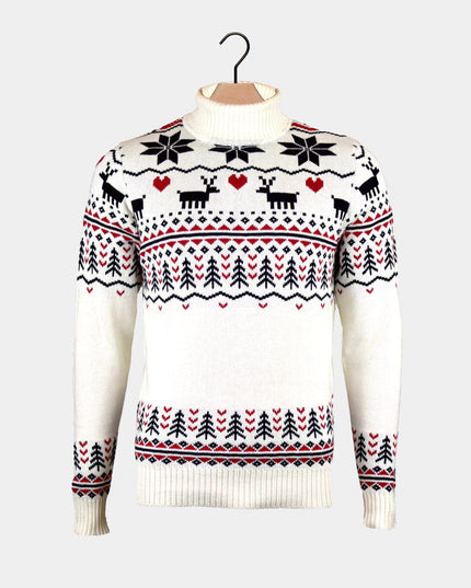 Chic Beige Christmas Sweater for Couples with Turtleneck