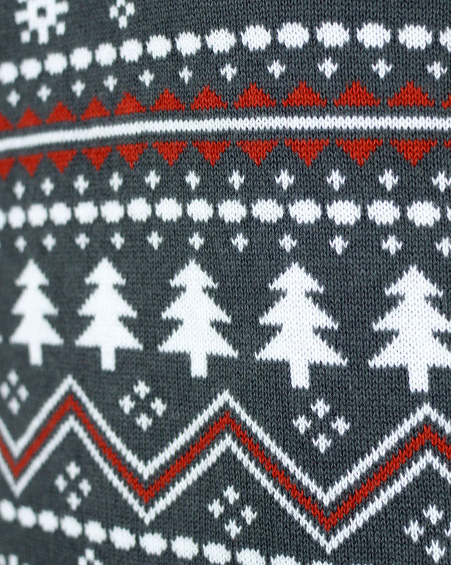 Gray Rolled Neck Christmas Sweater for Couples with Reindeer