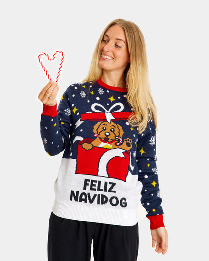 Weihnachtspullover für Paare – Feliz Navidog Weihnachtsmotiv