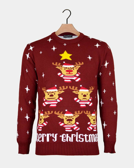 Garnet Christmas Sweater for Couples - Reindeer, Tree, and Stars