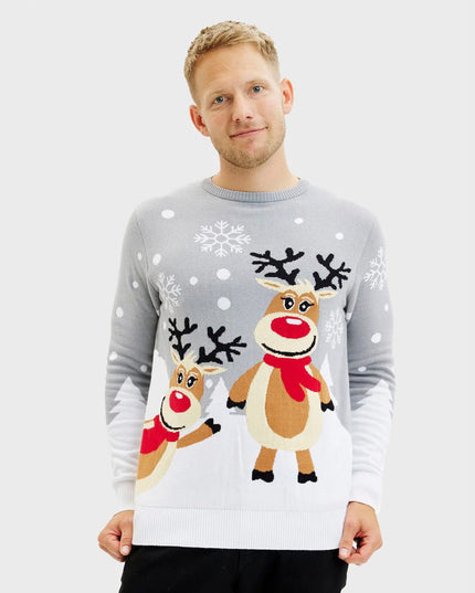 Gray Couples Christmas Sweater with Cute Reindeer