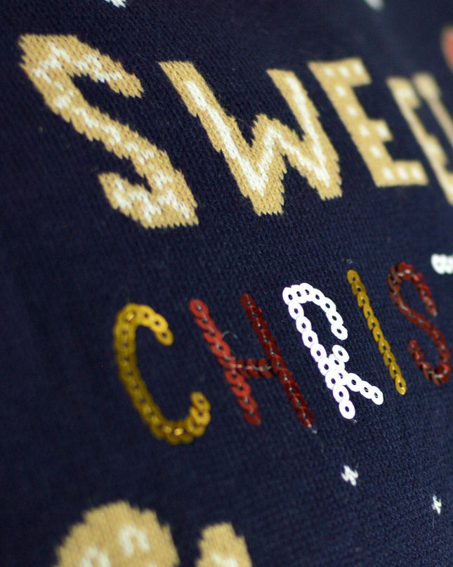 LED Ginger Cookie Christmas Sweater for Couples - Blue