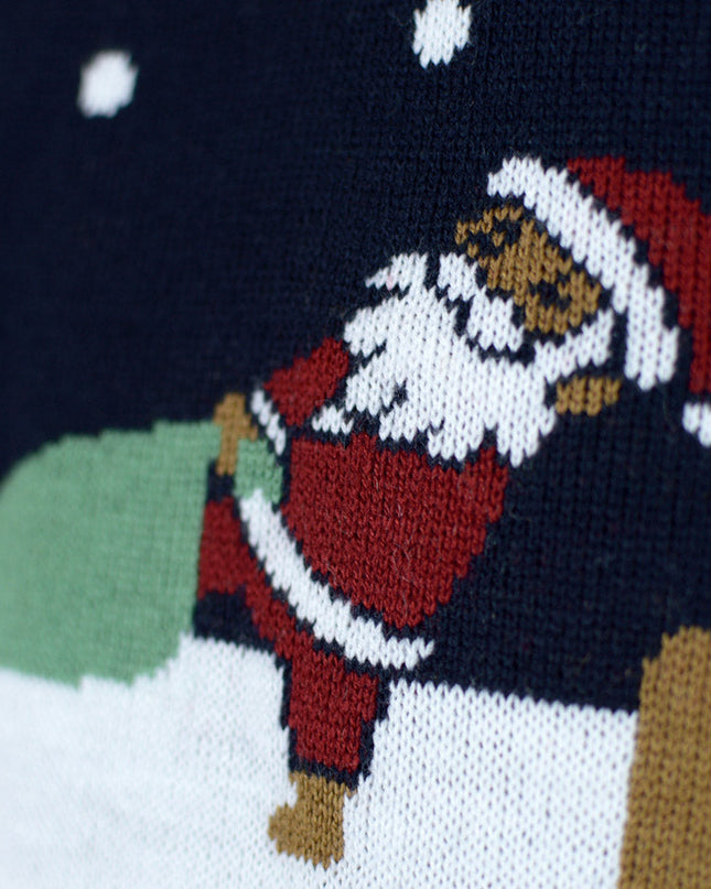 Light-Up LED Blue Merry Christmas Couple Sweater