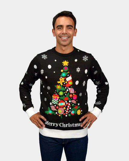 LED Black Christmas Sweater for Couples - Christmas Tree Design