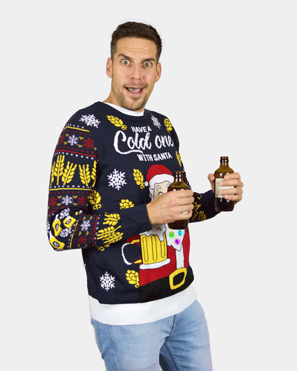 LED Christmas Sweater for Couples with Santa and Beer