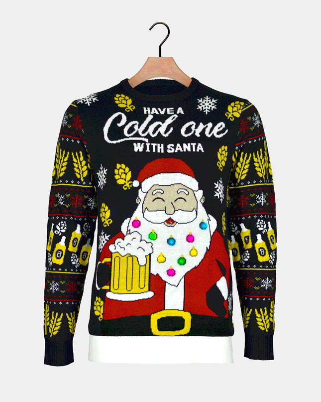 LED Christmas Sweater for Couples with Santa and Beer