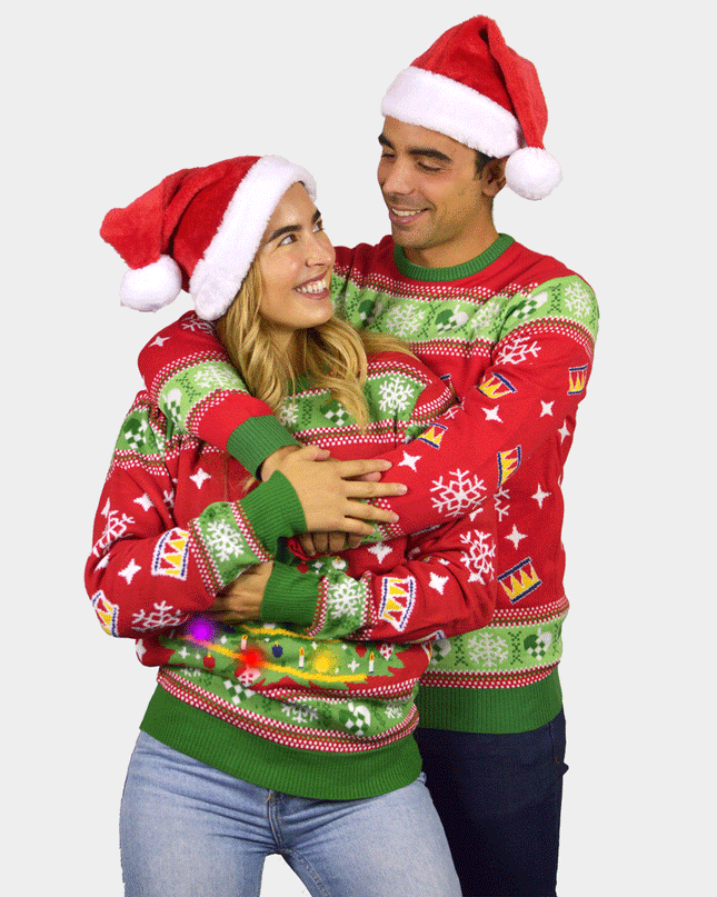 Light-Up LED Red Christmas Tree Couple Christmas Sweater