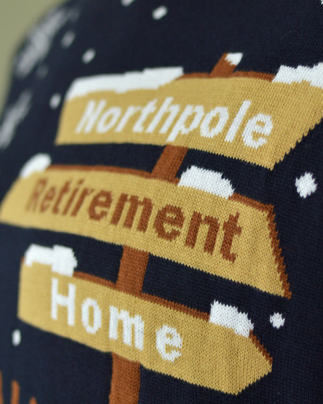 Weihnachtspullover für Paare mit Weihnachtsmann und Walker auf dem Weg in den Ruhestand | Outlet-Verkauf