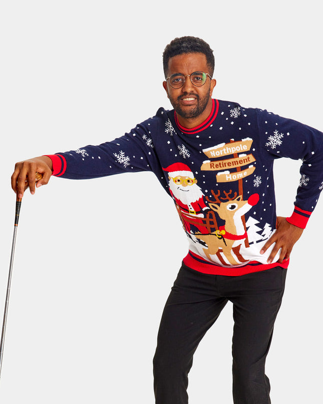 Weihnachtspullover für Paare mit Weihnachtsmann und Walker auf dem Weg in den Ruhestand | Outlet-Verkauf