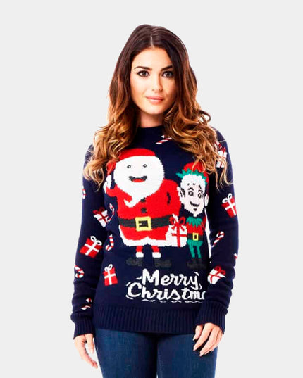 Weihnachtspullover für Paare – Design mit Weihnachtsmann und Elfen