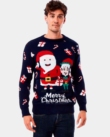 Weihnachtspullover für Paare – Design mit Weihnachtsmann und Elfen