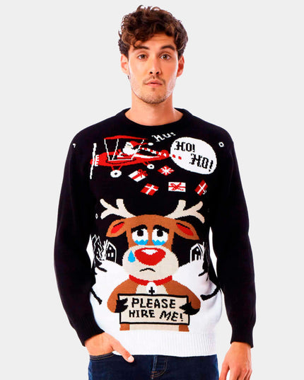 Weihnachtspullover mit Weihnachtsmann- und Rentier-Motiv