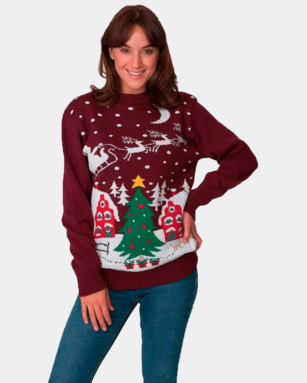 Christmas Sweater for Couples Santa in Sleigh with Christmas Tree