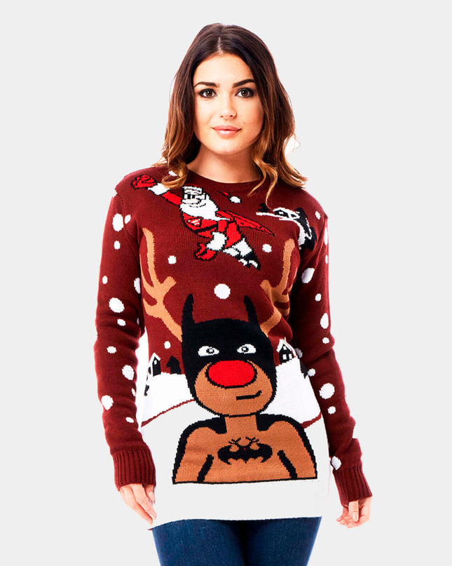 Weihnachtspullover für Paare mit Batman-, Weihnachtsmann- und Rentiermotiv