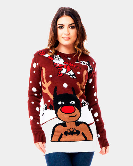 Weihnachtspullover mit Batman-, Weihnachtsmann- und Superman-Rentiermotiven für Herren
