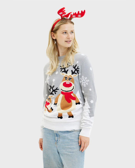 Gray Couples Christmas Sweater with Cute Reindeer