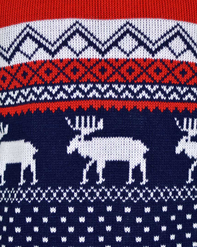 Red and Navy Blue Christmas Sweater with Reindeer