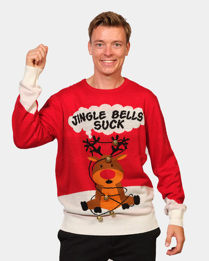Roter 3D-Weihnachtspullover mit Glöckchenmotiv für Damen