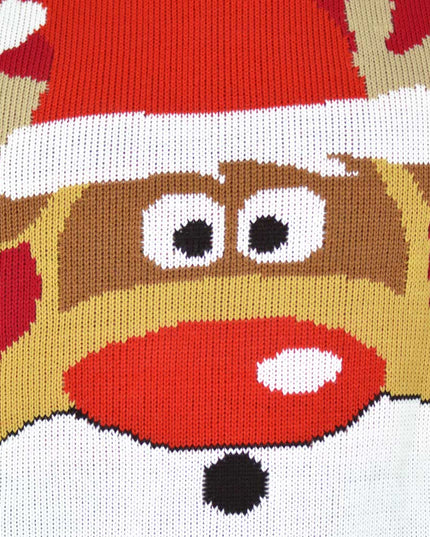 Roter Weihnachtspullover mit Rudolph dem Rentier