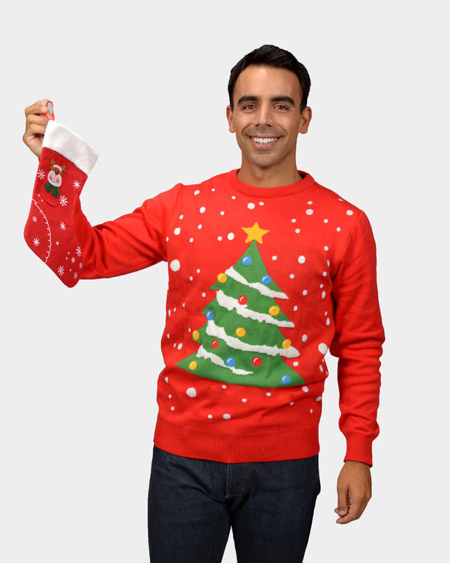 Red Christmas Tree Couples Sweater