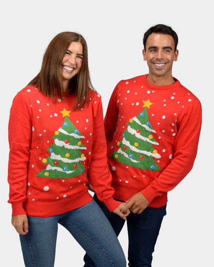 Red Christmas Tree Couple Christmas Sweater