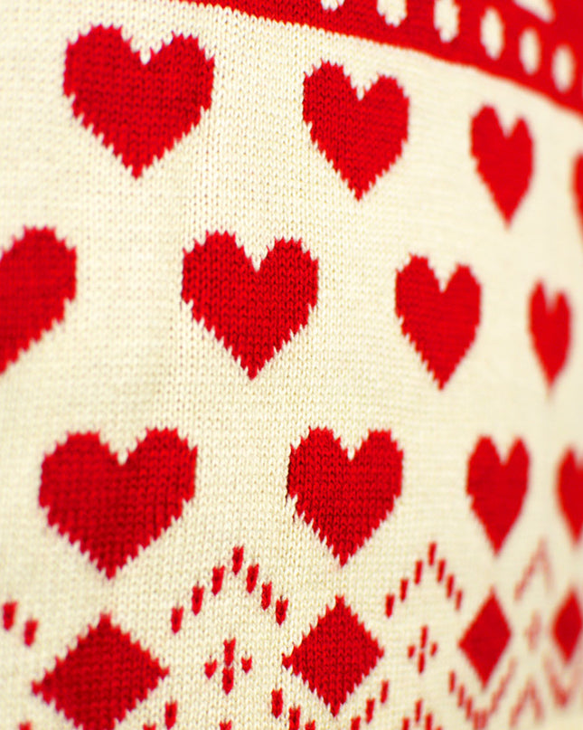 Marius Couples Christmas Sweater in Red Hearts and Organic Beige Cotton