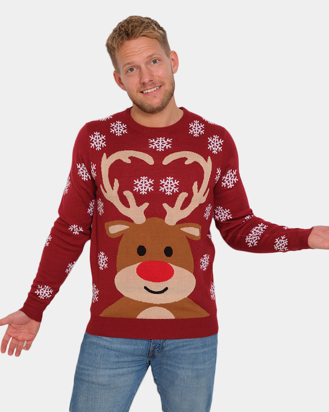 Couples Christmas Sweater with Red-Nosed Rudolph