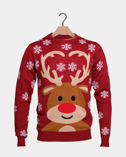 Couples Christmas Sweater with Red-Nosed Rudolph