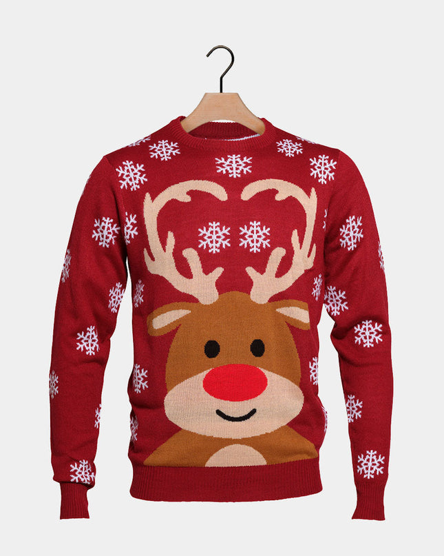 Couples Christmas Sweater with Red-Nosed Rudolph